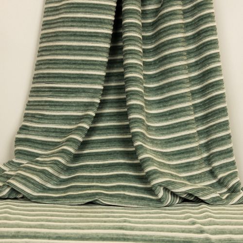 Tricot nicky velours groen met witte strepen in katoen / polyester mengeling